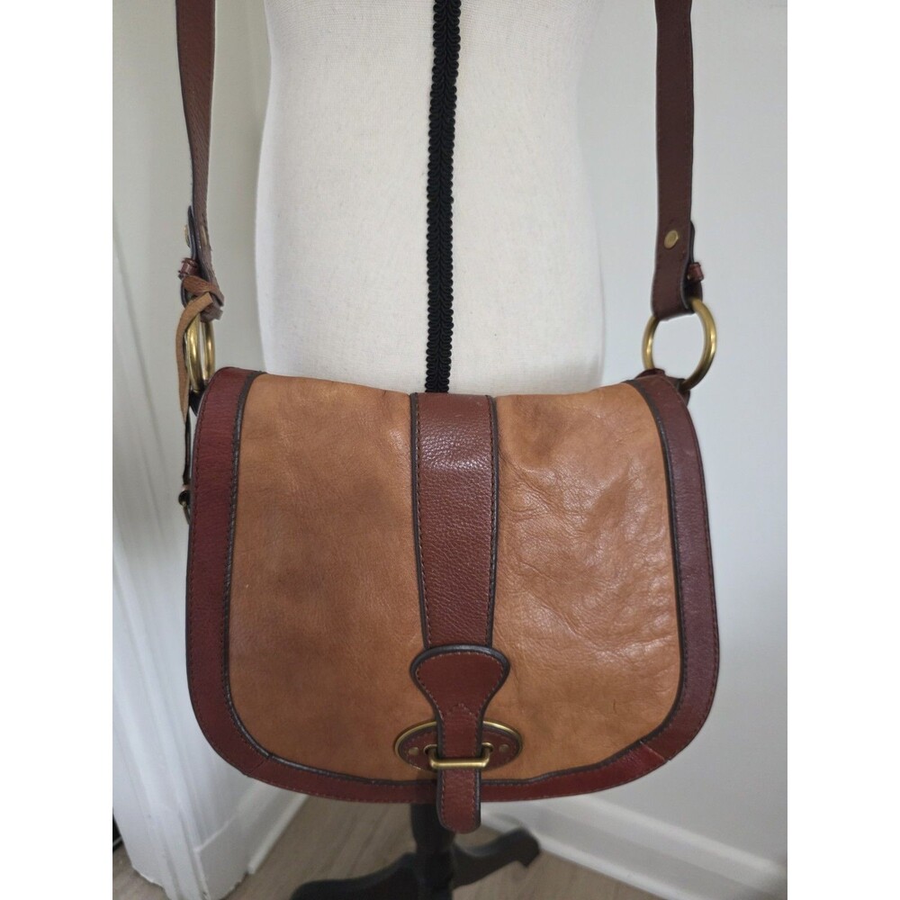 Vintage FOSSIL REISSUE TwoTone Leather Flap CROSSBODY Saddle Bag Purse Charm EuC